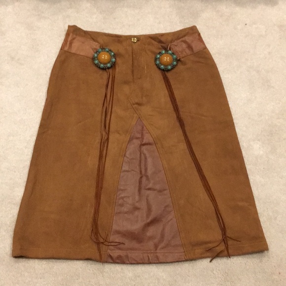 Dresses & Skirts - Follies brown suede and leather skirt.